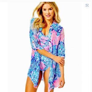 Lilly Pulitzer Natalie Shirtdress Cover Up Sise Medium in print Sway with Me NWT